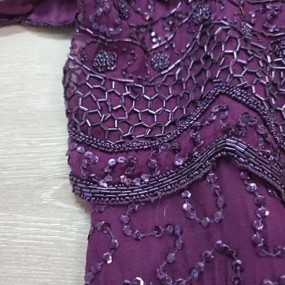 Vintage 90's Purple Beaded Short Sleeve Dress With Shoulder Pads Womens Size 2X - Picture 9 of 16
